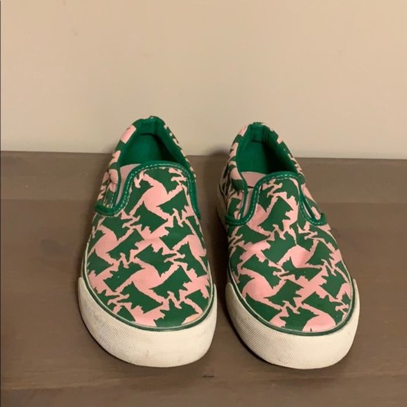 Juicy Couture Green and Pink Scottie Print Canvas Sneakers - Women’s Size 6 - Picture 3 of 5